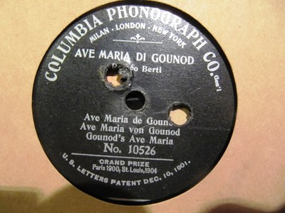 1905 ROMEO BERTI early COLUMBIA Fleur de Lys 10526 Bach Gounod Ave Maria Record