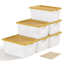 Storage Bins Bakets with Lids 6 Pack, Stackable Organizer Bins for Small Spac...
