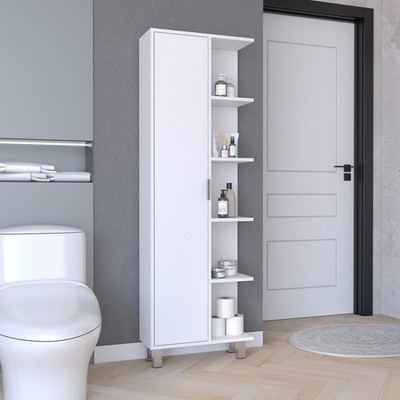TUHOME Crovie Linen Bathroom Cabinet with Four Open Shelves, Tall Space-Saving V
