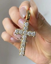 2 Ct Round Cut White Moissanite Women's Cross Pendant 14K Yellow Gold Plated