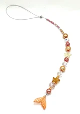 Mermaid Tail Car Charm Rear View Mirror Dangle Sun Catcher ORANGE Glass Beads