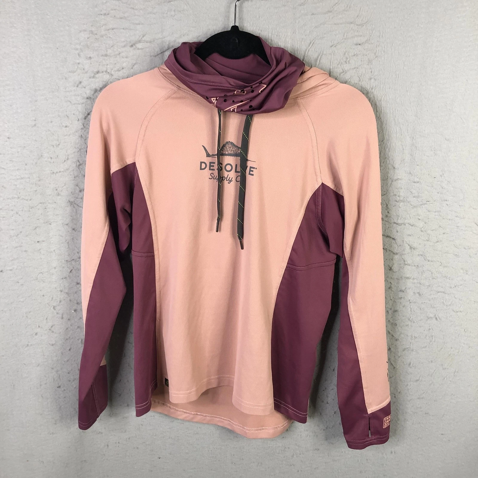 Desolve Supply Co Hooded Shirt Womens Pink Thrill Chaser Div Fishing UPF Surf