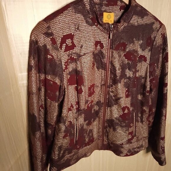 Ruby Rd. Red Gold Sequin Knit Full Zip Jacket 12 - image 3