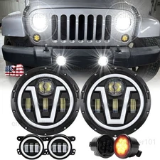 For Jeep Wrangler JK Rubicon Sahara LED 130W 7inch Halo Headlight Fog Turn Light