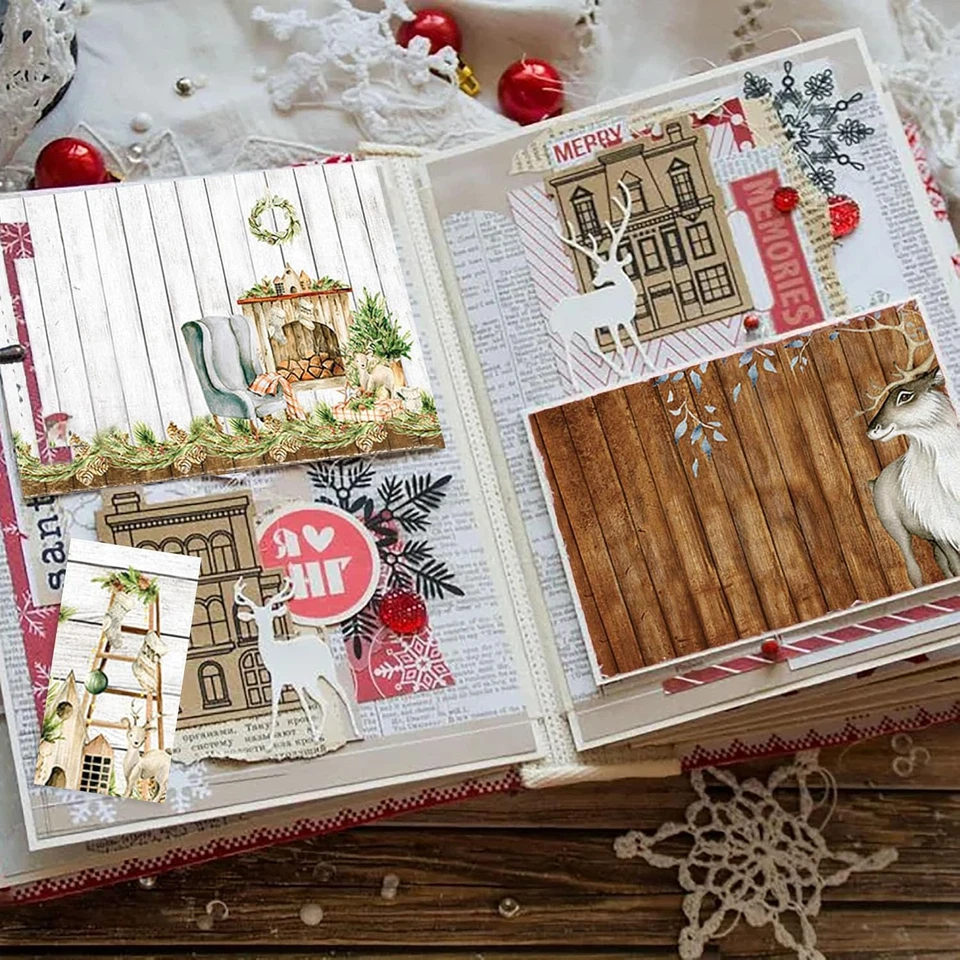 Papel para álbum de recortes de Navidad, 24 hojas vintage árbol de Navidad copos de nieve flor St Foto 2 de 4