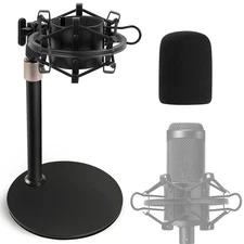 Audio Technica Mic Stand AT2020 with Shock Mount Foam Windscreen, AT2020 Micr...
