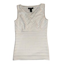 White House Black Market Sleeveless V-Neck Striped White Top Women's Size XS