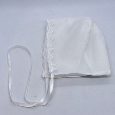 White Baby Christening Baptimal Dedication Bonnet with Lace Trim Infant 6M Doll