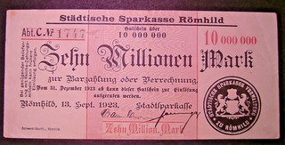 261) Römhild Stadtsparkasse ★★★ 10 Millionen Mark 13. Sep. 1923 ★★★