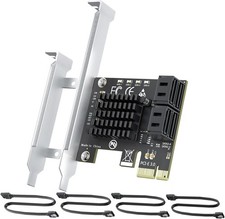 4 Port SATA Expansion Card PCIe 3.0 x1 to 6Gbps Controller Adapter 4 Cables