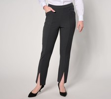 Isaac Mizrahi Live Petite Timeless Twill Slim Straight Ankle Pants Dark Charcoa