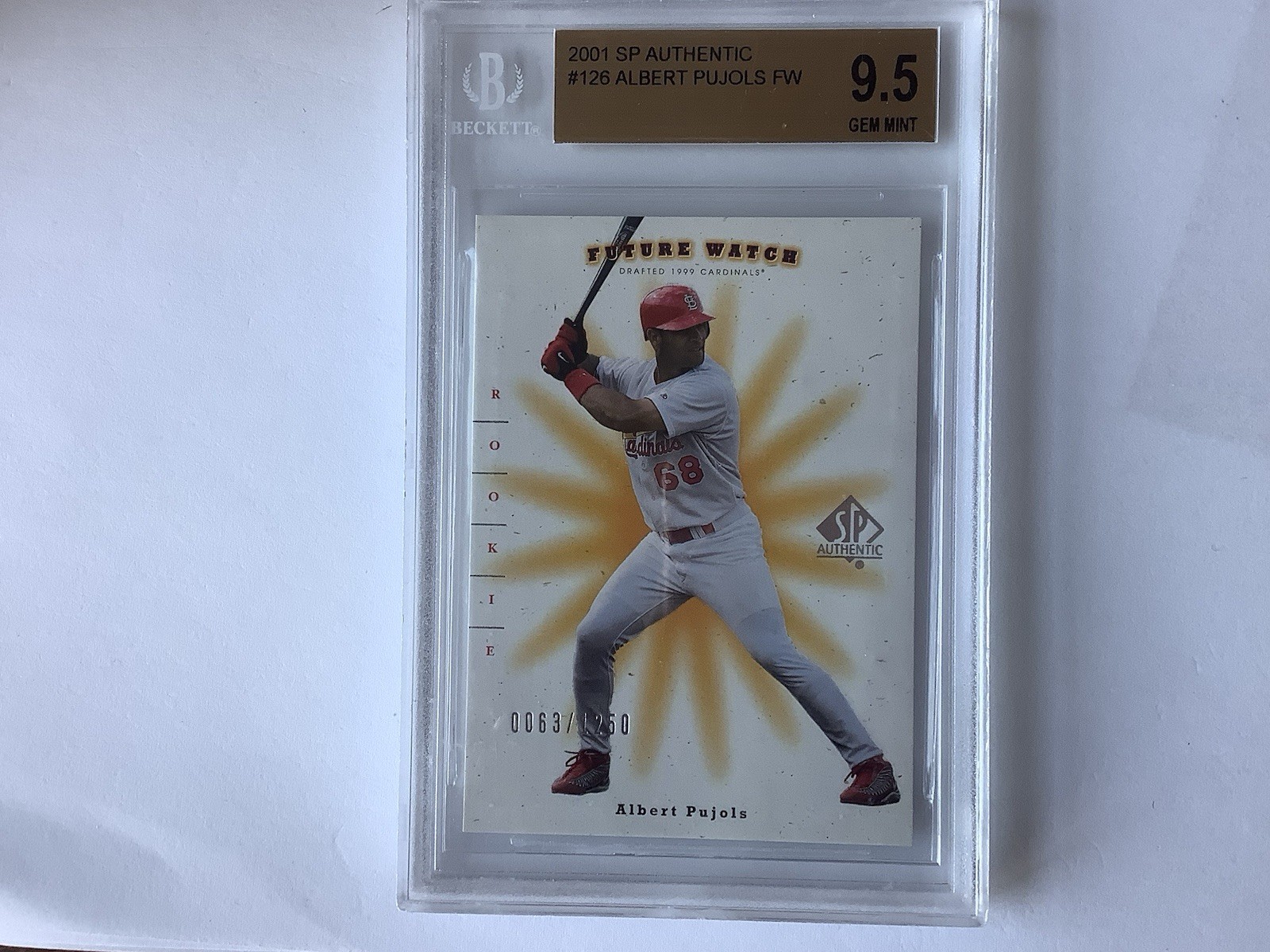 2001 SP Authentic Albert Pujols Rookie #0063/1250 BGS 9.5 Gem Mint RC #126