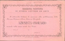 PADOVA 1890-RASSEGNA PADOVANA di STORIA-LETTERE e ARTE-AZIONISTA ONORARIO