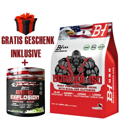 GORILLA Whey Isolat 5kg + Amino Geschenk | Muskelaufbau & Fitness – Black Hammer USA