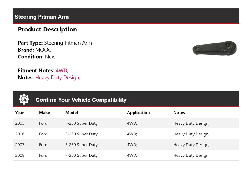 For 2005-2008 Ford F-250 Super Duty 4WD Steering Pitman Arm MOOG 2005 2006 2007 - Image 2 of 4