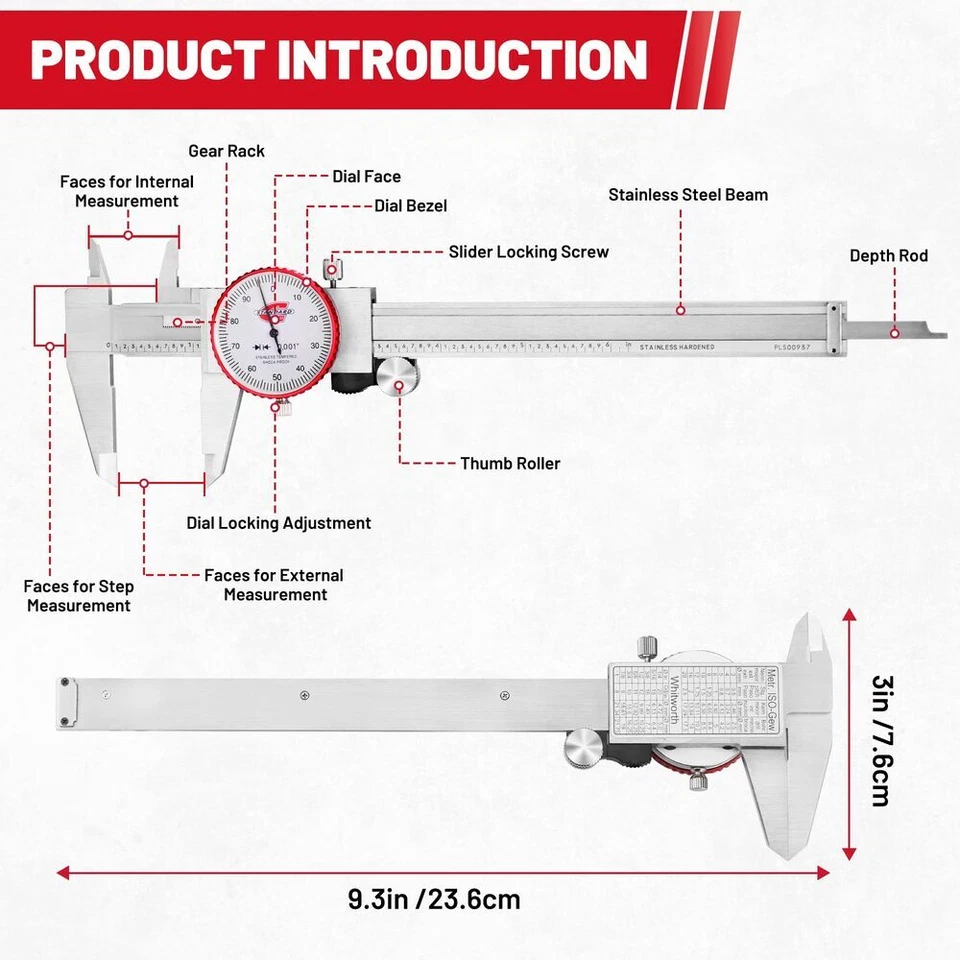 Standard Gage 0-6" Range SAE Dial Caliper Measuring Tool  ±0.001" Accuracy USA - Image 2 of 4