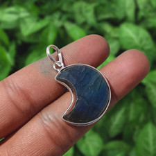 Natural Labradorite Gemstone Moon Cut Pendant 925 Silver Plated Fashion Jewelry