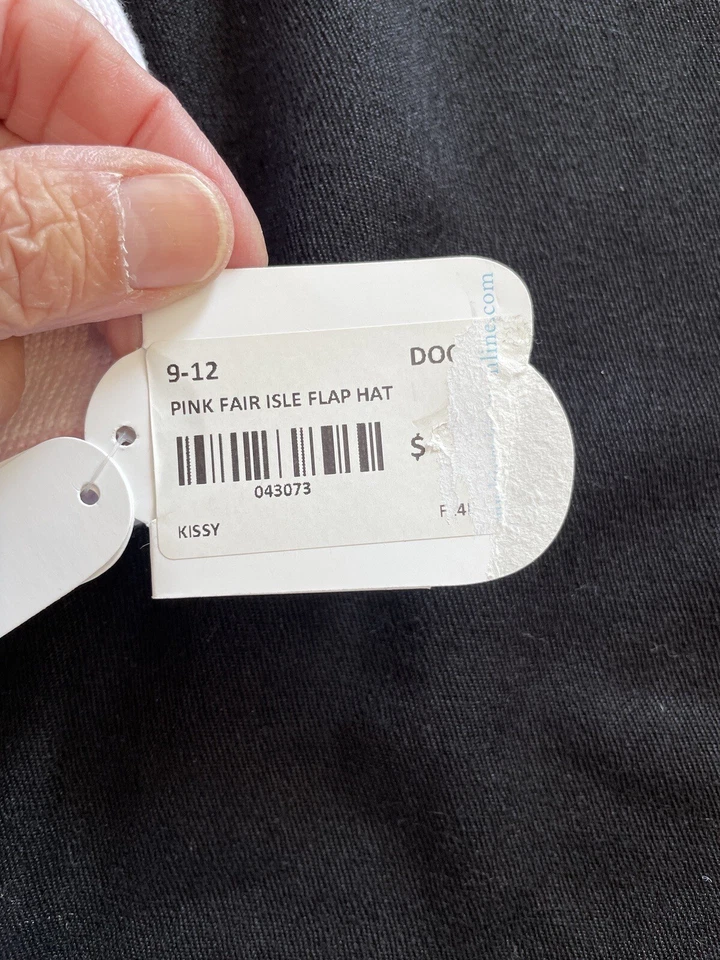 Sombrero reversible Kissy Kissy nuevo con etiquetas rosa/blanco Fair Isle algodón tejido oreja-9-12Mos Foto 3 de 4