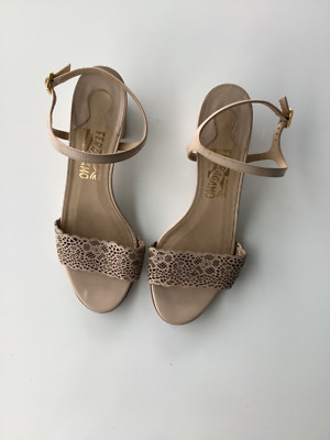 Salvatore Ferragamo Sandals Women s US 8 Galles Laser-Cut Ankle Strap Macadamia