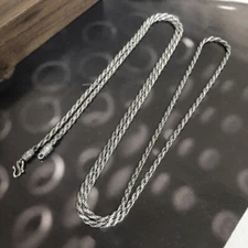 Real Solid S925 Sterling Silver Necklace 1.8mm Twist Rope Link Sweater Chain