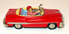 1959 Japan Tin Litho Red Two Door Convertible Friction Toy w/ Driver 7"