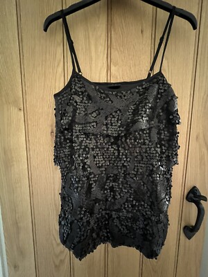 H&M Sequin Black Strappy Top Camisole Size 6/8 UK