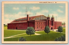 Vintage Postcard NY Troy State Armory Linen -4921