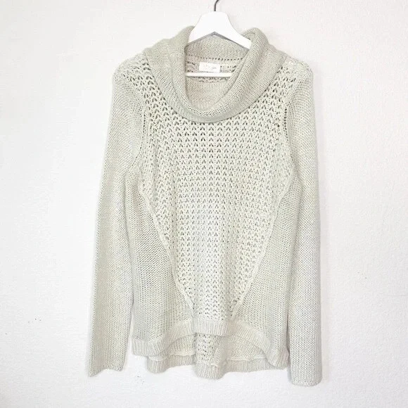 RD Style Cowl Neck Mixed Knit High Low Cream Sweater M eBay
