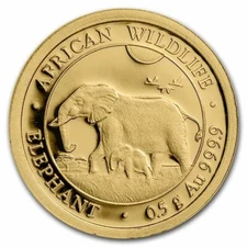 2022 1/2 gram Gold 9999 pure Somali Elephant 20 Shillings Somalian Africa coin