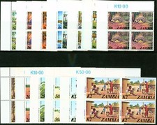 Zambia 1975 set of 14 SG226-239 V.F MNH Blocks of 4