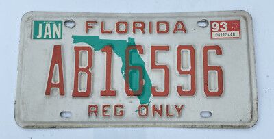 Vintage 1993 Florida License Plate AB16596 REG ONLY | eBay