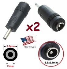 2-Pack DC Power 5.5x2.1mm Female Jack to 3.0x1.1mm Male Plug Converters L 
