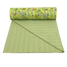 Art Kantha Double Quilt Handmade Floral Reversible Blanket Cotton Bohemian Throw