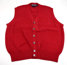Vintage Polo Golf Sweater Vest Size XL 90s Red Cable Knit Cotton Button Up
