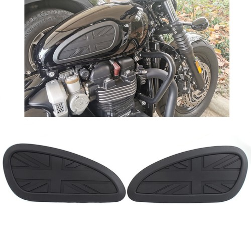 Fuel Petrol Tank Custom Knee Pads Union Jack. UK. Black for Triumph Bonneville - Picture 2 of 12