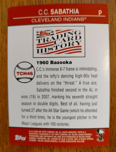 2008 C.C. Sabathia Topps Promo Card # TCH46 - Picture 2 of 2