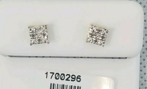 10k Gold Micro-Pave Square Shape Diamond Earrings Men/ Ladies - Picture 5 of 9