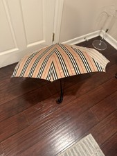 Burberry Trafalgar Vintage Icon Stripe Beige Brown Folding Umbrella