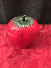 Vtg. Strawberry Milk Glass Jam-Jar Colored Red With Green Glass Stem