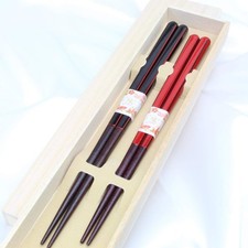 Japanese Wakasa Lacquer Couple Chopsticks Gift Set Wooden Box Made in Japan