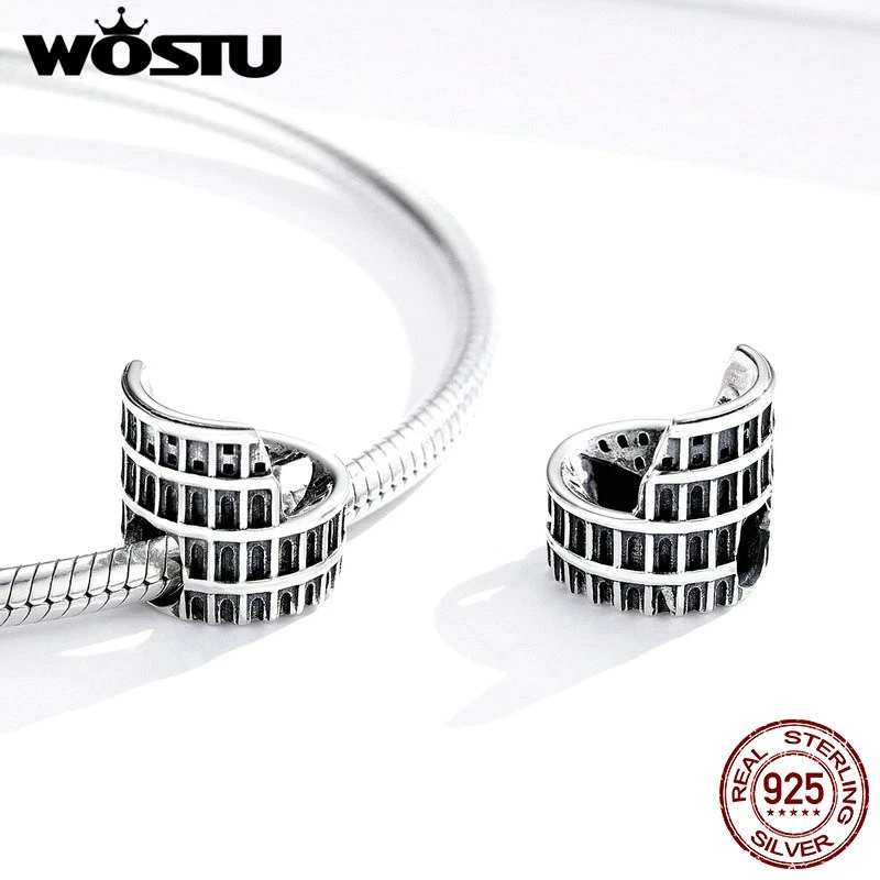 Nuevo Real 925 Plata Esterlina Dije Roma Coliseo Cuentas Pulsera Collar Joyería Foto 4 de 4