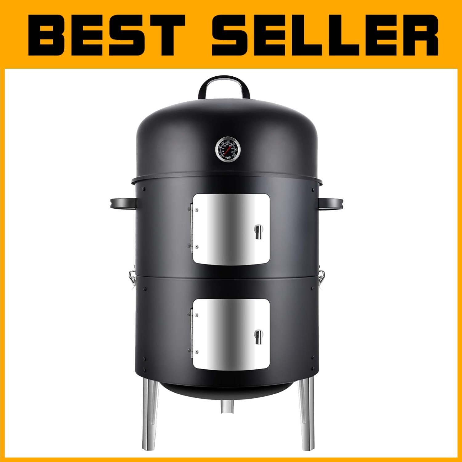17" Black Charcoal Smoker with Durable Design
