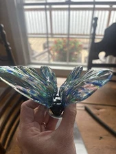 Dynasty Gallery Art Glass Blue  Butterfly Paperweight Figurine MultiColorSwirl