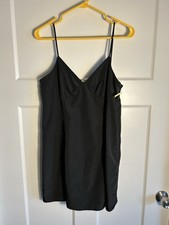 Open Edit Taffeta Pleated Sleeveless Minidress in Black size medium 6169