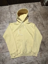 Vintage 1980's Russell Athletic Sun Faded Yellow Hooded Sweatshirt Mens Small