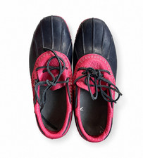L.L. Bean Rubber Mocs Duck Boots Navy Blue Pink Leather size 7