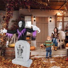 Halloween Inflatable 6 FT Ghost Tombstones Decoration with Build-in LED for Yard