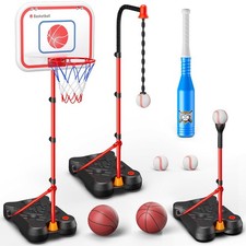 HopeRock 2 in 1 Kids Basketball Hoop and T Ball Set, Adjustable Medium, Blue