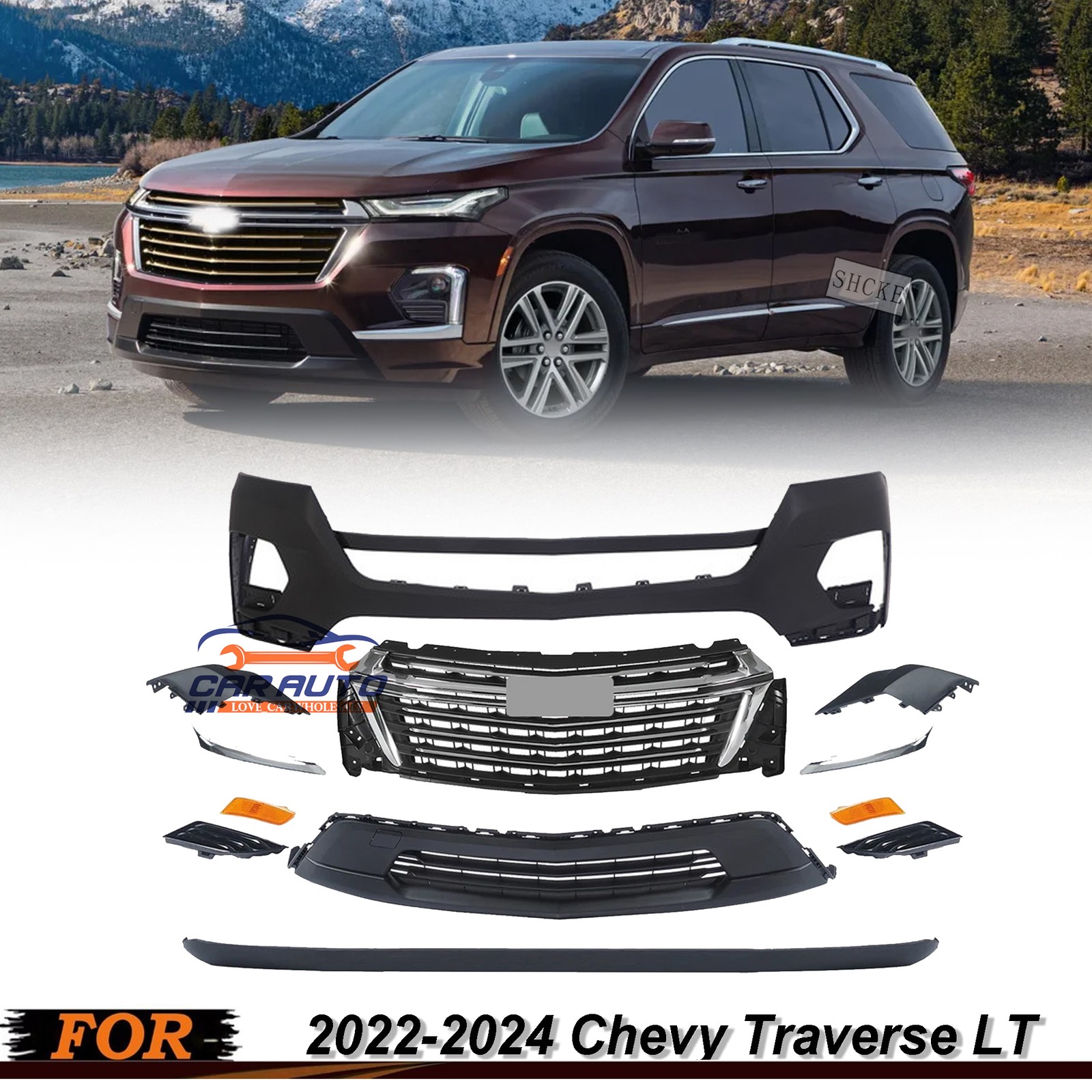 For Chevy Traverse 2022-2024 Front Bumper Cover Grille Assembly Kit Complete