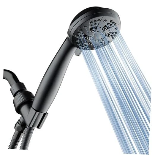 6-Setting Matte Black Handheld Shower Head with Stainless Steel - High Pressure